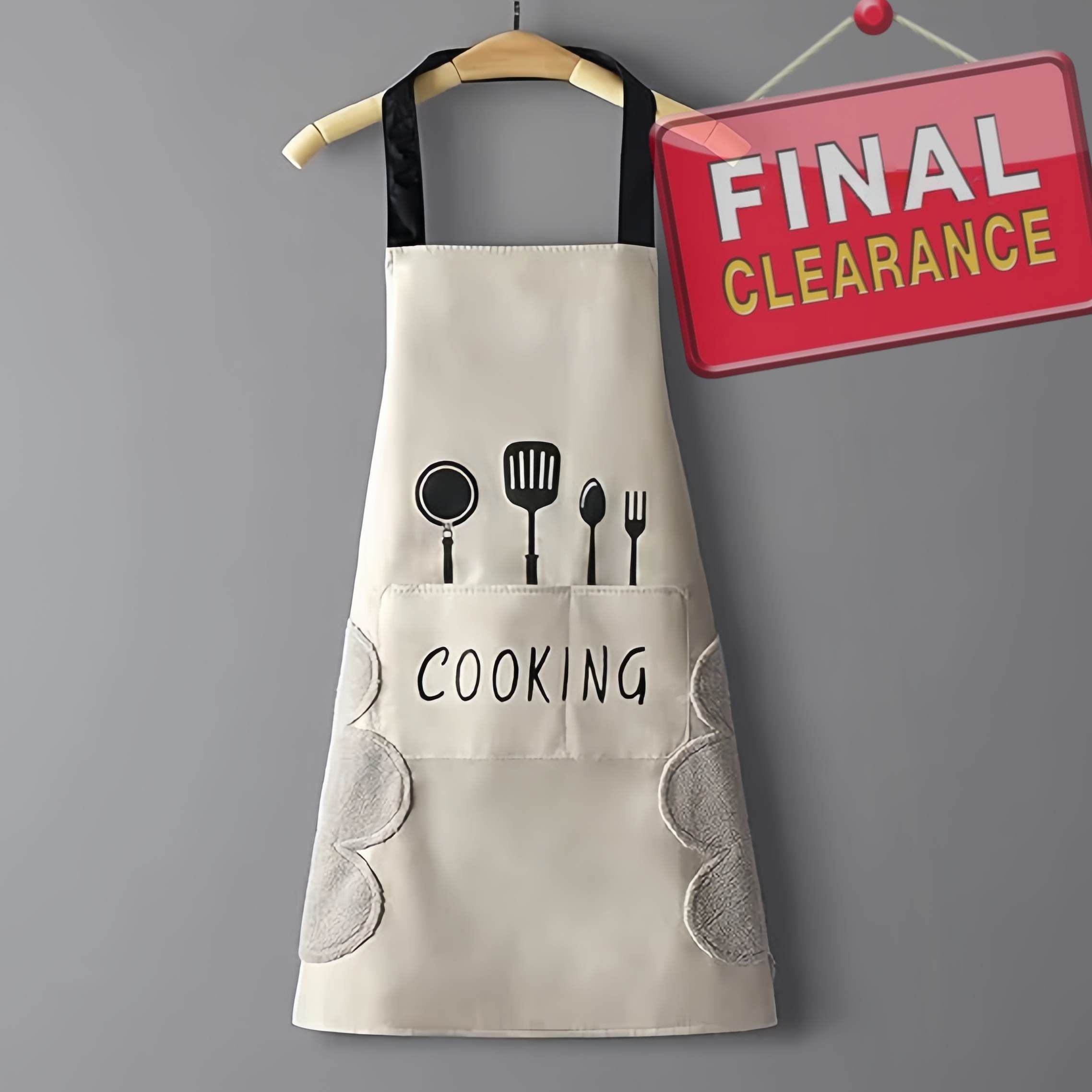 Women Kitchen Apron with Hand Wipe Pockets，Big Pocket,Hand-wiping, Waterproof for Cooking Baking