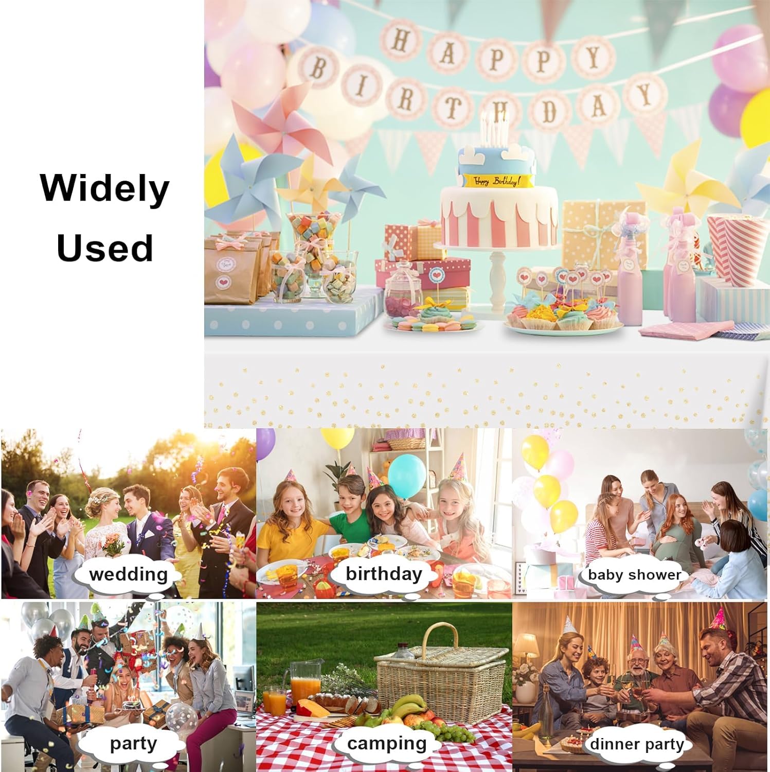 【Clearance Sale】PEVA Dot Tablecloth, White/Black PEVA Table Cloths for Parties Disposable, 137x274cm Waterproof Rectangular Camping Tablecloth for Birthday Party Picnic Baby Shower