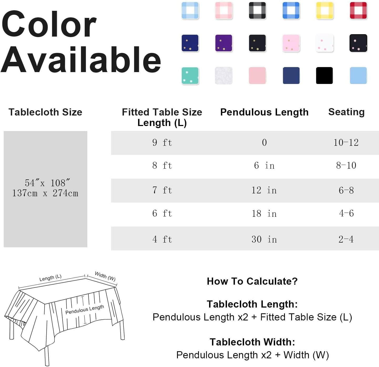 【Clearance Sale】PEVA Dot Tablecloth, White/Black PEVA Table Cloths for Parties Disposable, 137x274cm Waterproof Rectangular Camping Tablecloth for Birthday Party Picnic Baby Shower