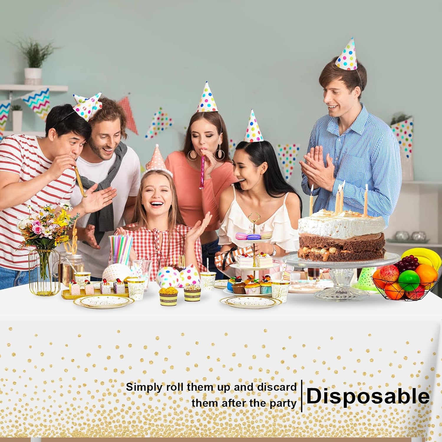 【Clearance Sale】PEVA Dot Tablecloth, White/Black PEVA Table Cloths for Parties Disposable, 137x274cm Waterproof Rectangular Camping Tablecloth for Birthday Party Picnic Baby Shower