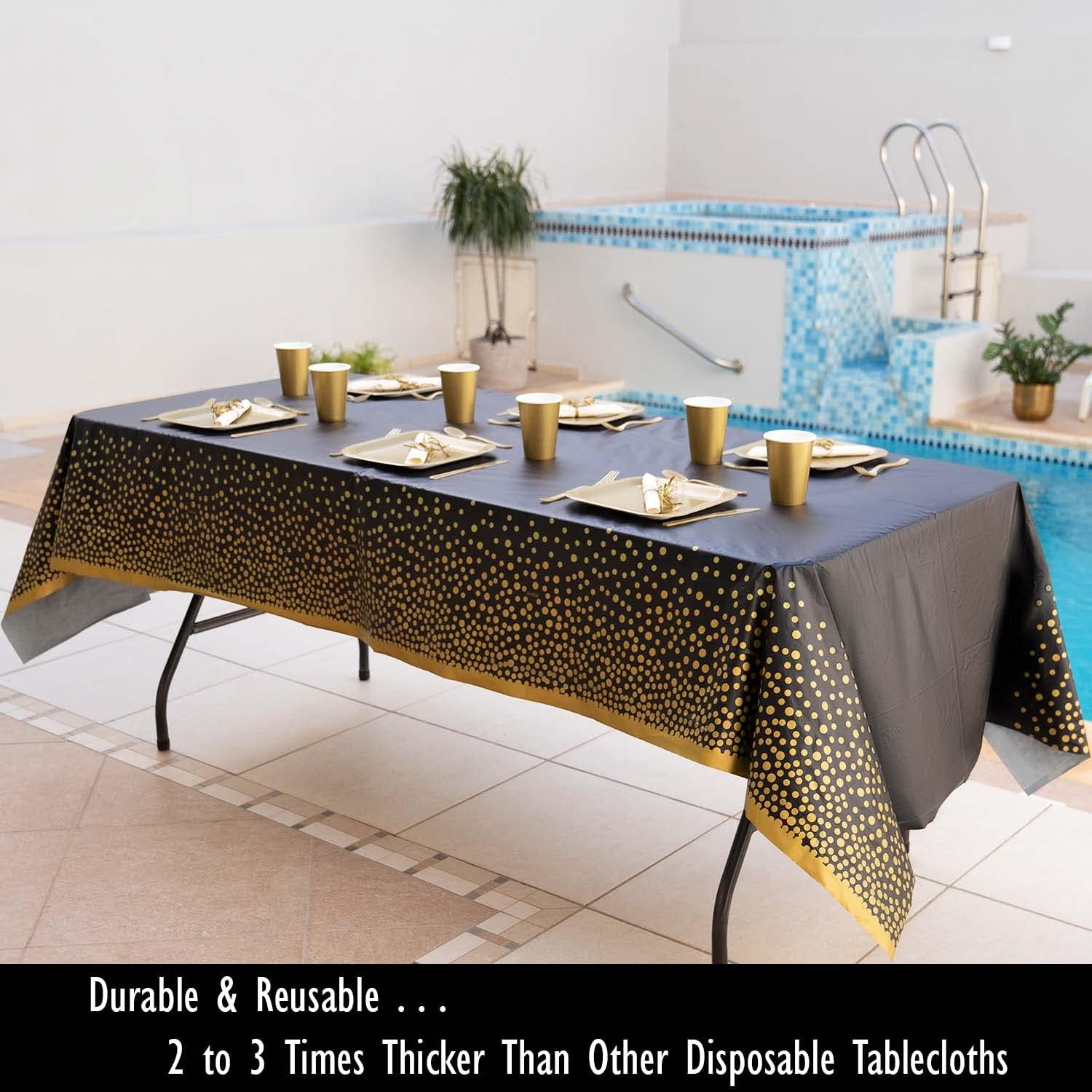 【Clearance Sale】PEVA Dot Tablecloth, White/Black PEVA Table Cloths for Parties Disposable, 137x274cm Waterproof Rectangular Camping Tablecloth for Birthday Party Picnic Baby Shower