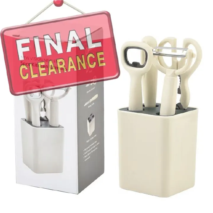 【Clearance Sale】Knife Set with Block, 5 Piece Kitchen Knife Sets with Stainless Steel Knives Scissors and Peeler for Veg Fruit Meat Steak