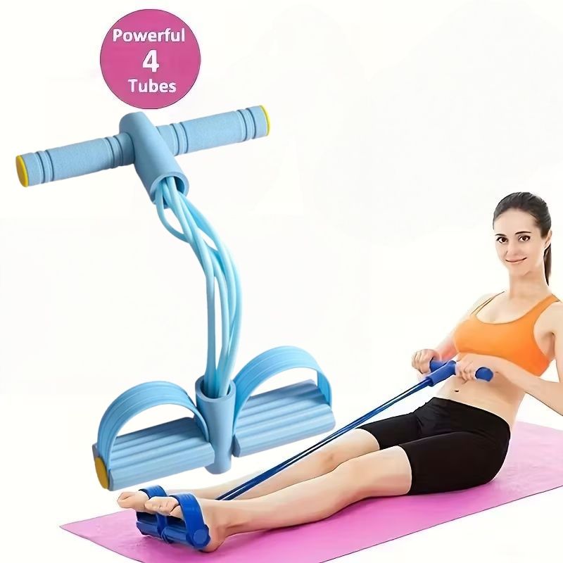 4 Tube Pedal Ankle Puller Sit Up Leg Stretch Rope Exercise Bands with Handles, Yoga Strap Bodybuilding Expander, Fitness Equipment Waist, Arm, Stretching Slimming Training Fitness