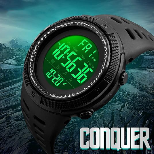 Mens Digital LED Sports Watch Military Multifunction 12H/24H Time Dual Time Alarm Countdown Back Light with Simple Design 164FT 50M Water Resistant Calendar Month Date Day Watch