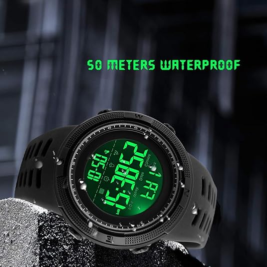 Mens Digital LED Sports Watch Military Multifunction 12H/24H Time Dual Time Alarm Countdown Back Light with Simple Design 164FT 50M Water Resistant Calendar Month Date Day Watch
