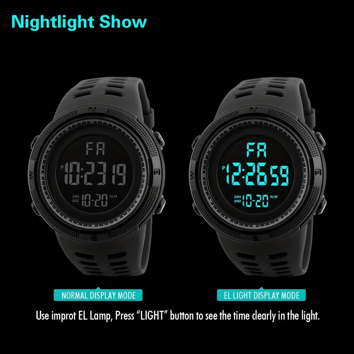 Mens Digital LED Sports Watch Military Multifunction 12H/24H Time Dual Time Alarm Countdown Back Light with Simple Design 164FT 50M Water Resistant Calendar Month Date Day Watch