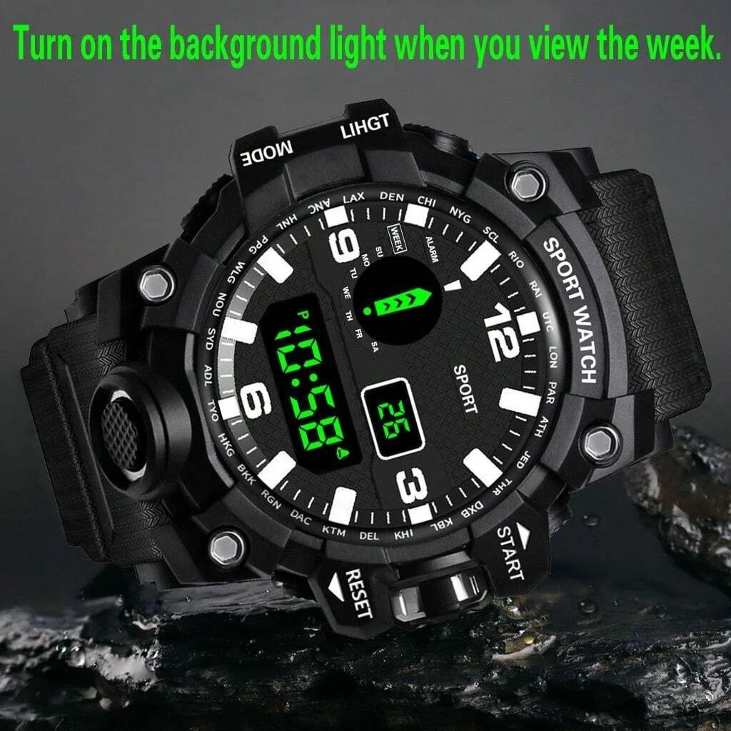 Sport Watch Digital Waterproof Watches Sport Military Tactical Analogue Watch Outdoor Electronic Ladies Wrist Watch LED Luminous Alarm Stopwatch Calendar Week Watches