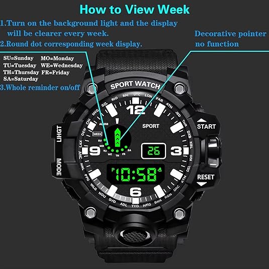 Sport Watch Digital Waterproof Watches Sport Military Tactical Analogue Watch Outdoor Electronic Ladies Wrist Watch LED Luminous Alarm Stopwatch Calendar Week Watches