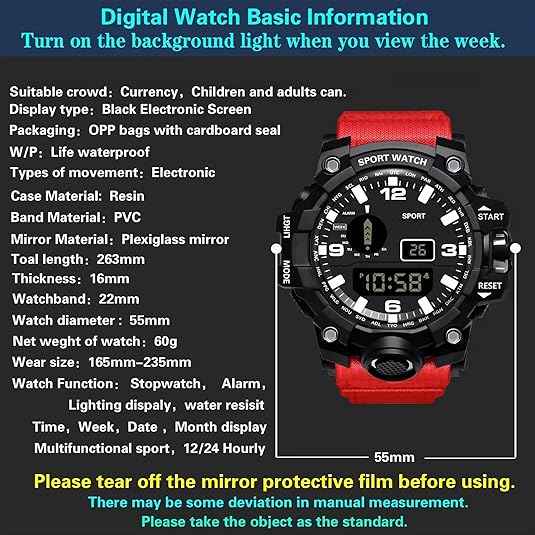 Sport Watch Digital Waterproof Watches Sport Military Tactical Analogue Watch Outdoor Electronic Ladies Wrist Watch LED Luminous Alarm Stopwatch Calendar Week Watches