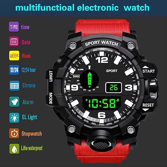 Sport Watch Digital Waterproof Watches Sport Military Tactical Analogue Watch Outdoor Electronic Ladies Wrist Watch LED Luminous Alarm Stopwatch Calendar Week Watches