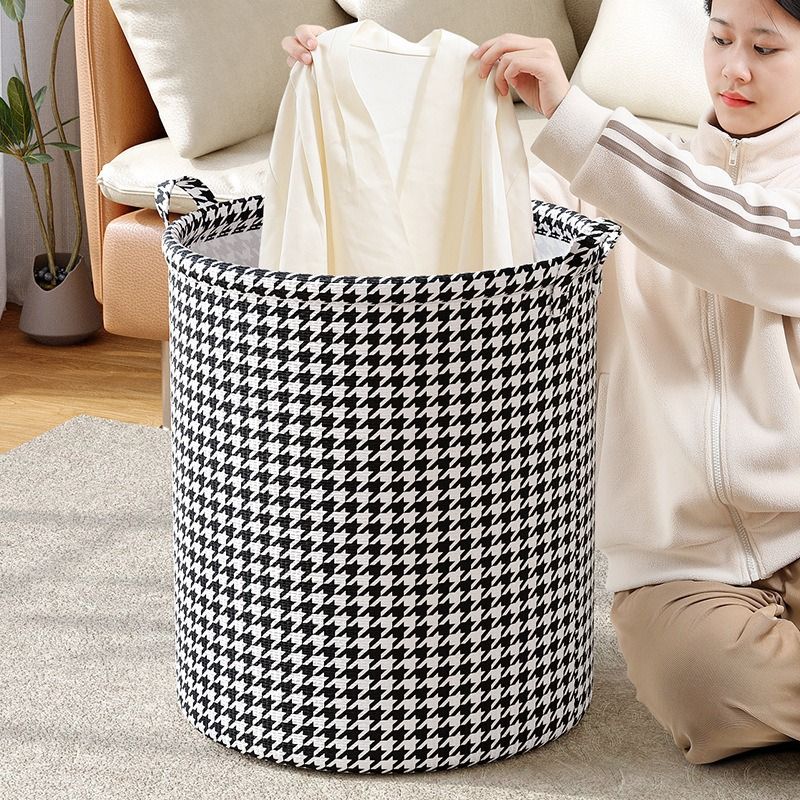 Dirty Laundry Basket Cotton Linen Foldable Round Waterproof Organizer Bucket Clothes Toys Large Capacity Home Storage Basket
