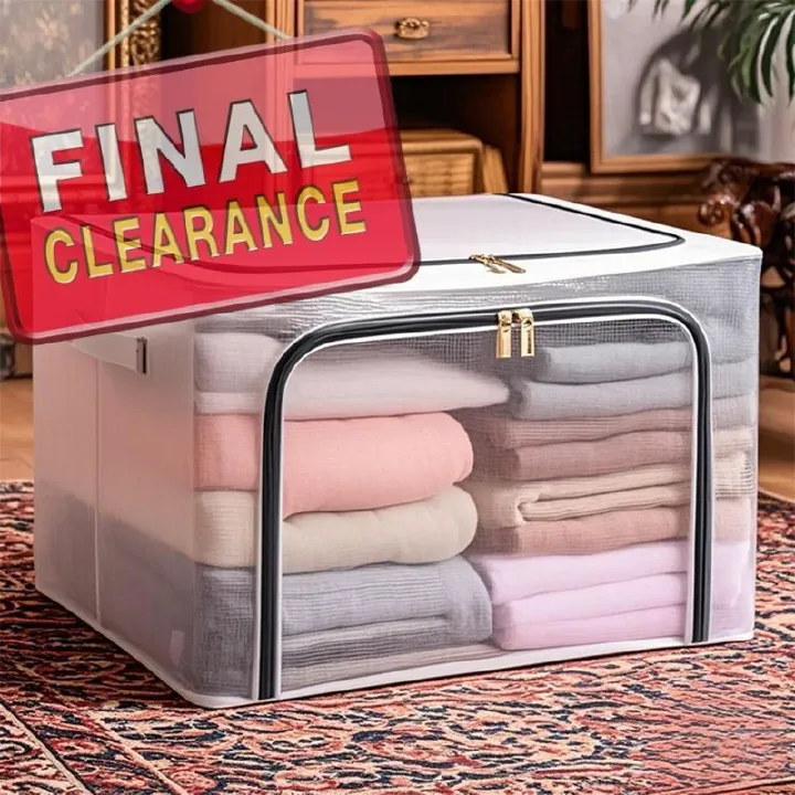 【Final Clearance】24L/66L/ 110L Large Foldable Storage Bins Organizer with Durable Handles, Metal Frame, for Clothing | Bed Sheets | Blanket | Comforters | Pillows | Toys