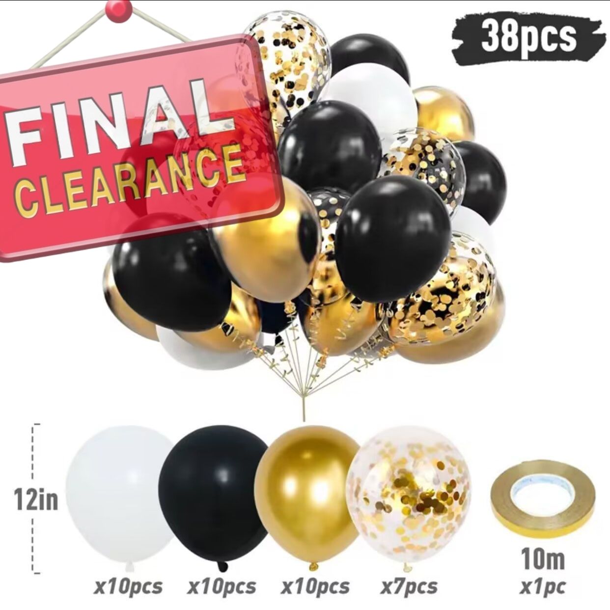 【Final Clearance】Balloons 38 Pack 12-Inch Balloons Set Gold Confetti Balloons Metallic Balloon for Decoration Latex Helium Balloons for Birthday Party Decorations Wedding Anniversary Baby Shower