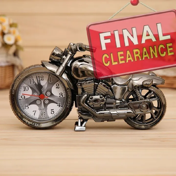 【Final Clearance】Vintage Mini Motorcycle Model Alarm Clock Battery Powered Desk Shelf Clock Creative
