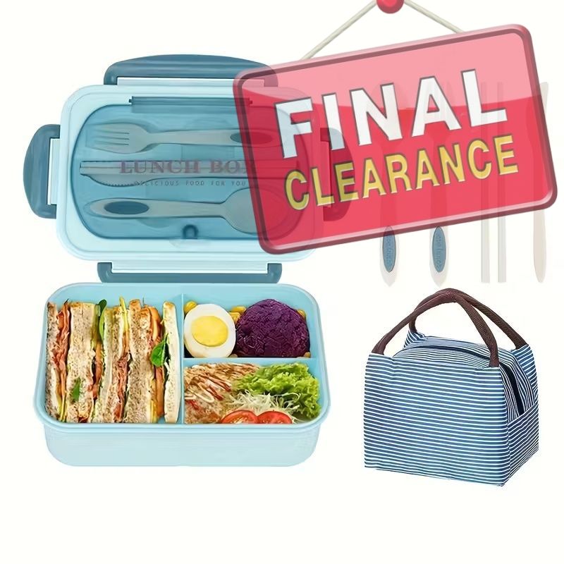 【Final Clearance】Adult Bento Boxes + Insulated Lunch Bag Set - 1200ml Leak Proof Bento Box Set, Spacious 3 Compartment Lunch Box, Perfect for Office, School, Camping And Picnics