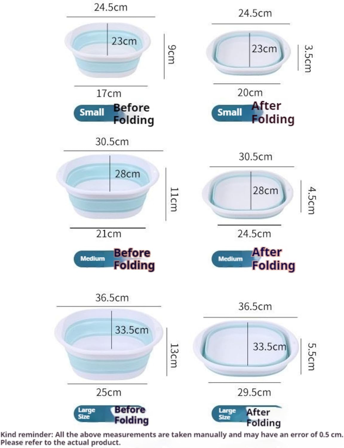 【Clearance Sale】3-piece folding washbasin set, foldable dishwasher basin, space-saving folding sink, suitable for apartments, camping, dishwashing, fruit and beverage container, hiking
