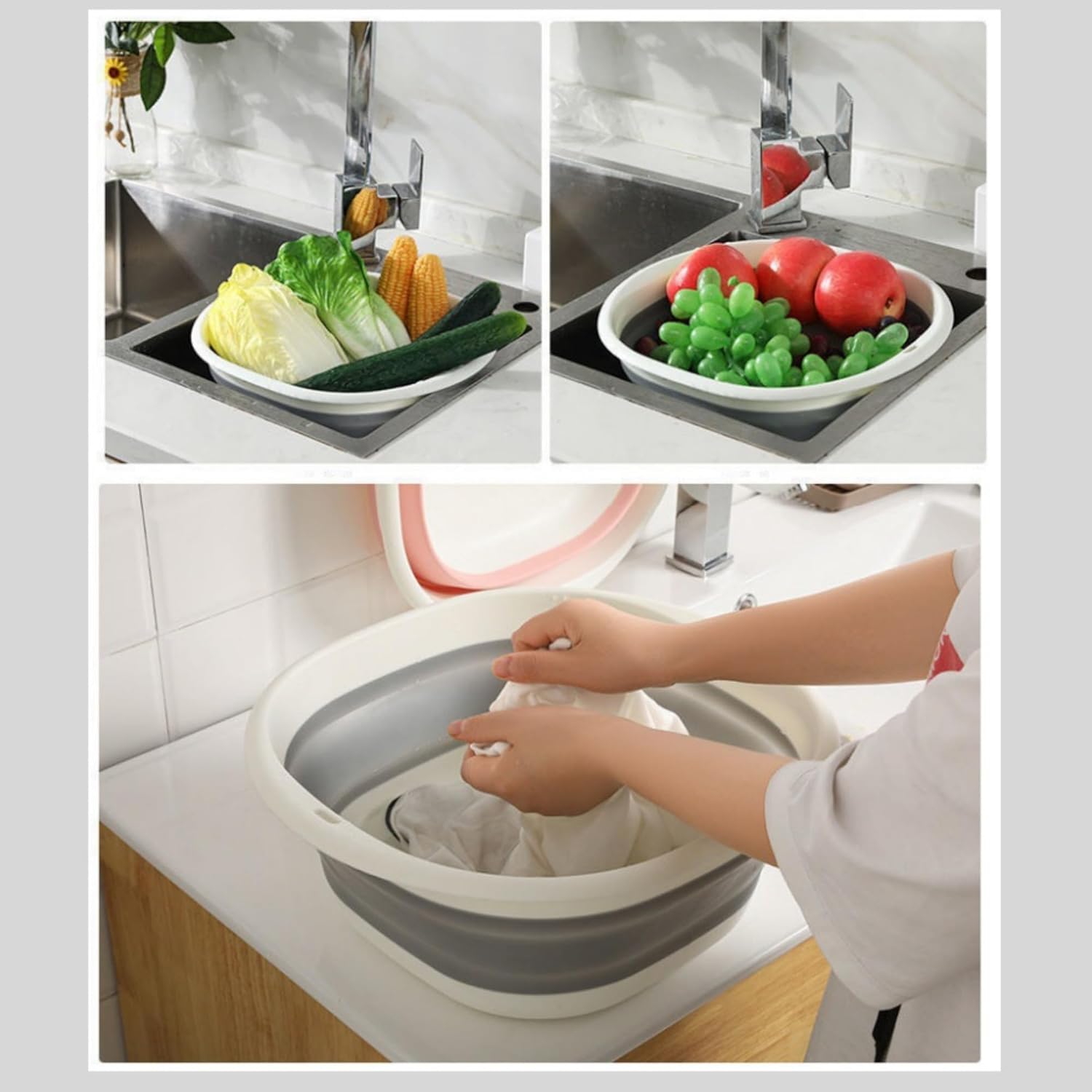 【Clearance Sale】3-piece folding washbasin set, foldable dishwasher basin, space-saving folding sink, suitable for apartments, camping, dishwashing, fruit and beverage container, hiking