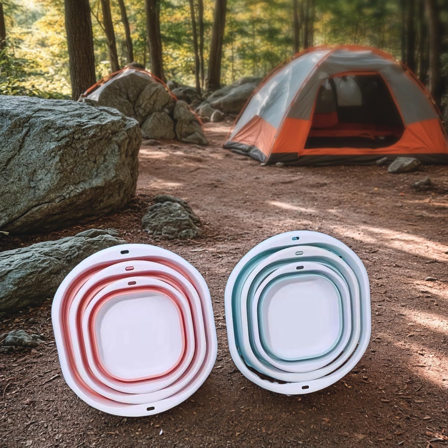 【Clearance Sale】3-piece folding washbasin set, foldable dishwasher basin, space-saving folding sink, suitable for apartments, camping, dishwashing, fruit and beverage container, hiking