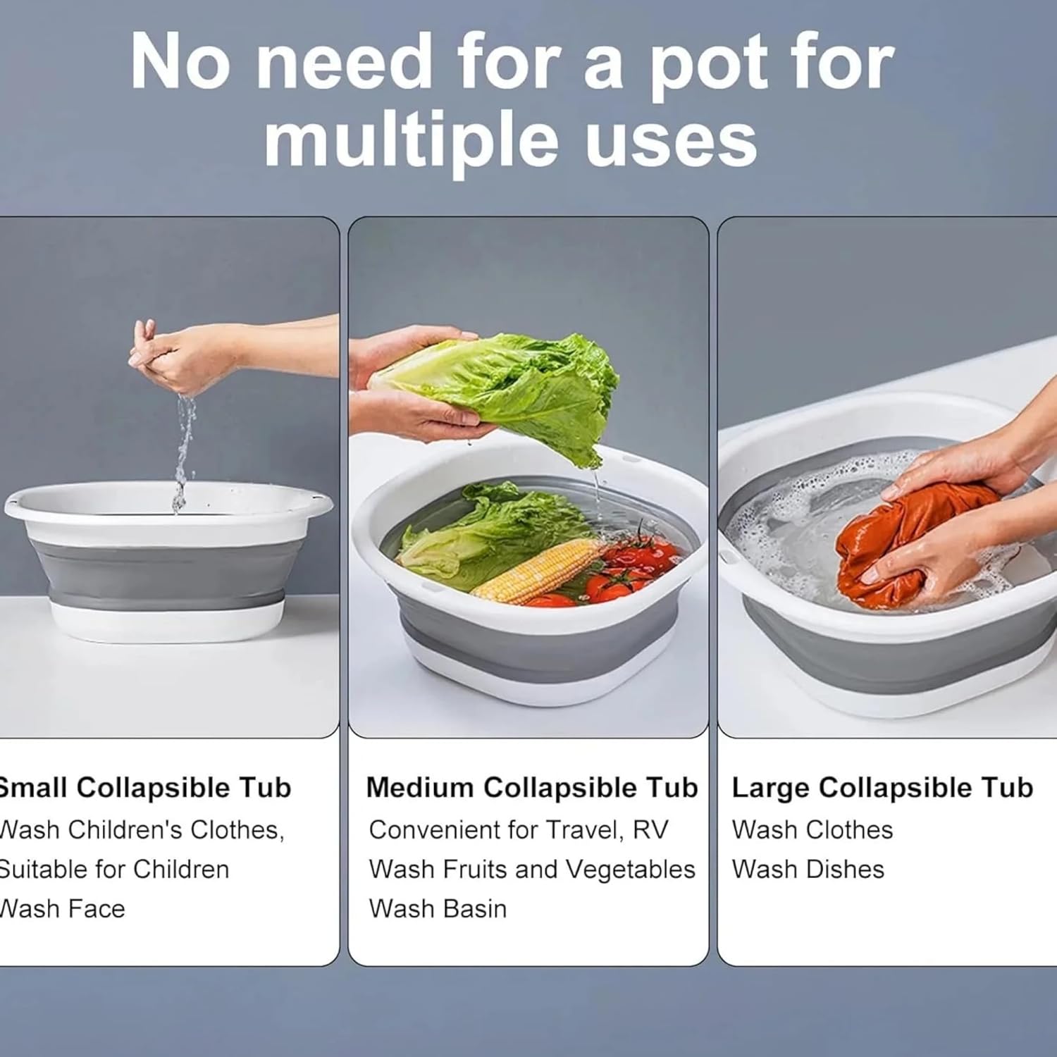 【Clearance Sale】3-piece folding washbasin set, foldable dishwasher basin, space-saving folding sink, suitable for apartments, camping, dishwashing, fruit and beverage container, hiking