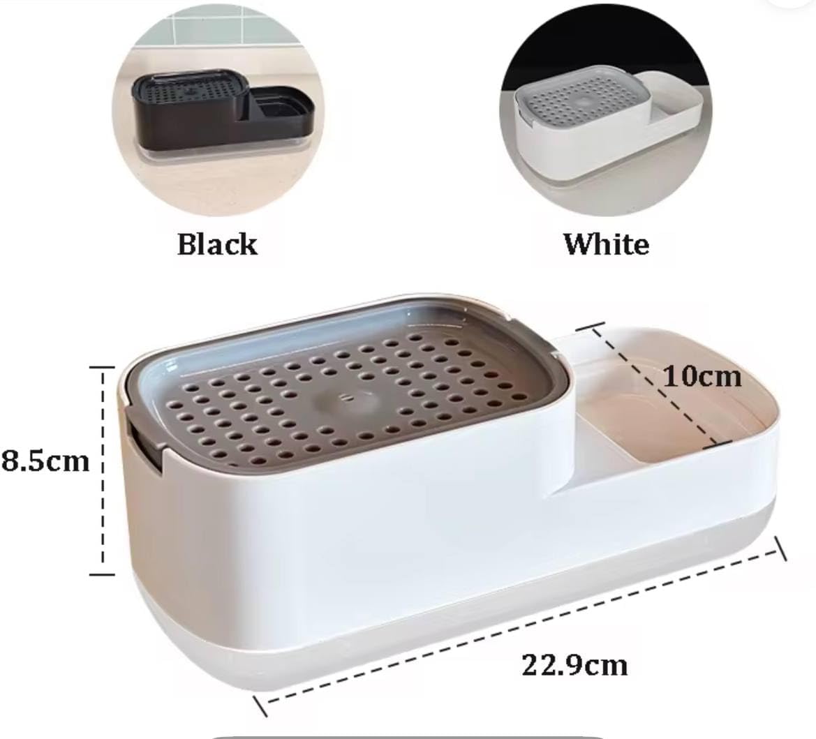 Dish Soap Dispenser with 1 Sponge,Soap Pump Dispenser with Sponge Holder and Tray, 3 in 1 Countertop Hand Pump Detergent Soap Dispenser for Kitchen Sink Organizer