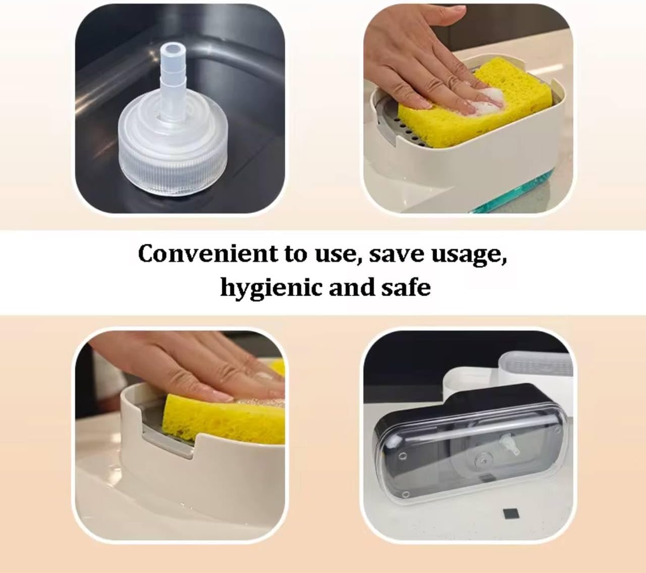 Dish Soap Dispenser with 1 Sponge,Soap Pump Dispenser with Sponge Holder and Tray, 3 in 1 Countertop Hand Pump Detergent Soap Dispenser for Kitchen Sink Organizer