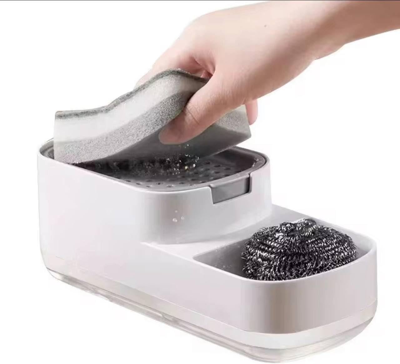 Dish Soap Dispenser with 1 Sponge,Soap Pump Dispenser with Sponge Holder and Tray, 3 in 1 Countertop Hand Pump Detergent Soap Dispenser for Kitchen Sink Organizer