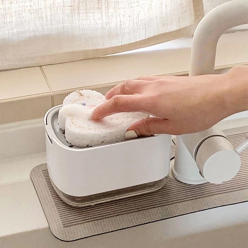 Dish Soap Dispenser with 1 Sponge,Soap Pump Dispenser with Sponge Holder and Tray, 3 in 1 Countertop Hand Pump Detergent Soap Dispenser for Kitchen Sink Organizer