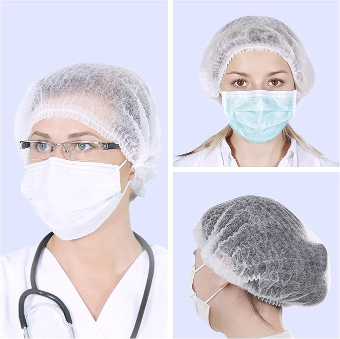 100 Pieces Disposable Bouffant Caps, 21inches Hair Net, Elastic Dust Cap for Food Service, Sleeping Head Cover