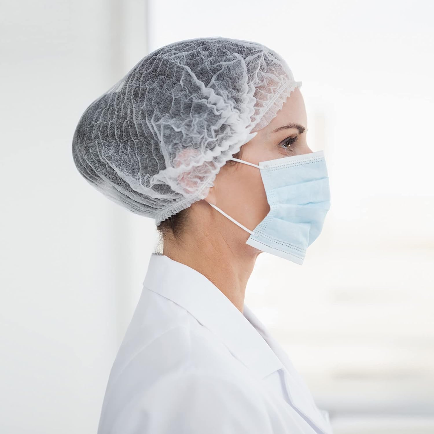 100 Pieces Disposable Bouffant Caps, 21inches Hair Net, Elastic Dust Cap for Food Service, Sleeping Head Cover