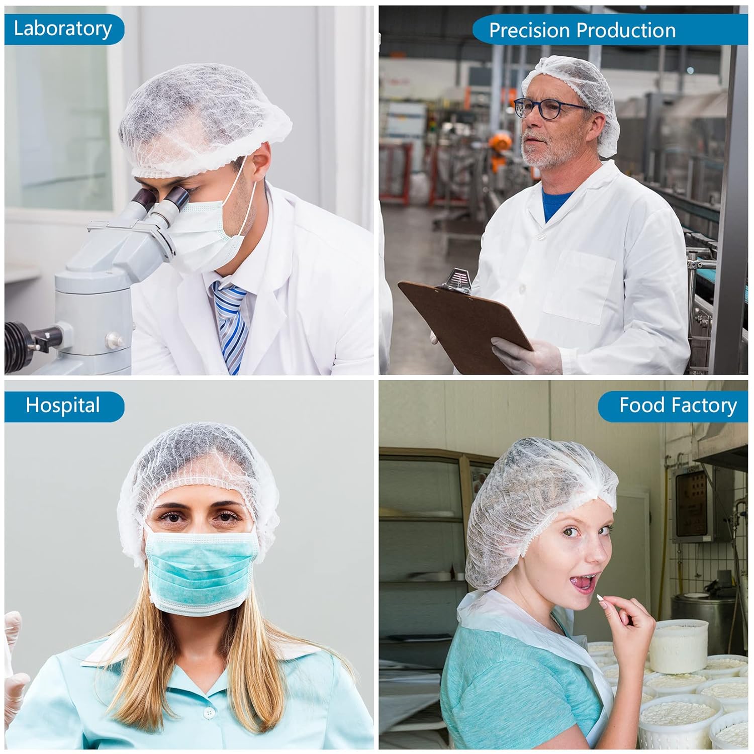 100 Pieces Disposable Bouffant Caps, 21inches Hair Net, Elastic Dust Cap for Food Service, Sleeping Head Cover