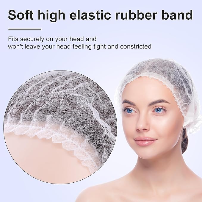 100 Pieces Disposable Bouffant Caps, 21inches Hair Net, Elastic Dust Cap for Food Service, Sleeping Head Cover