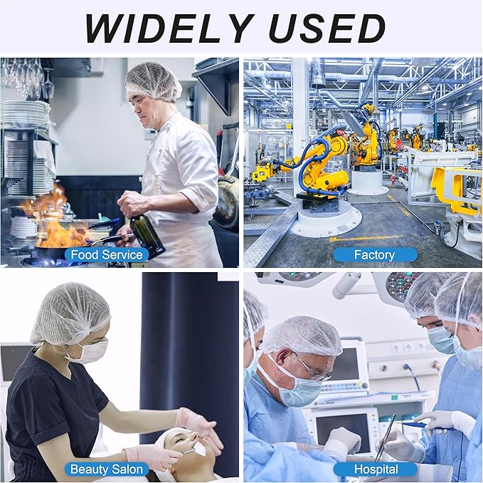 100 Pieces Disposable Bouffant Caps, 21inches Hair Net, Elastic Dust Cap for Food Service, Sleeping Head Cover