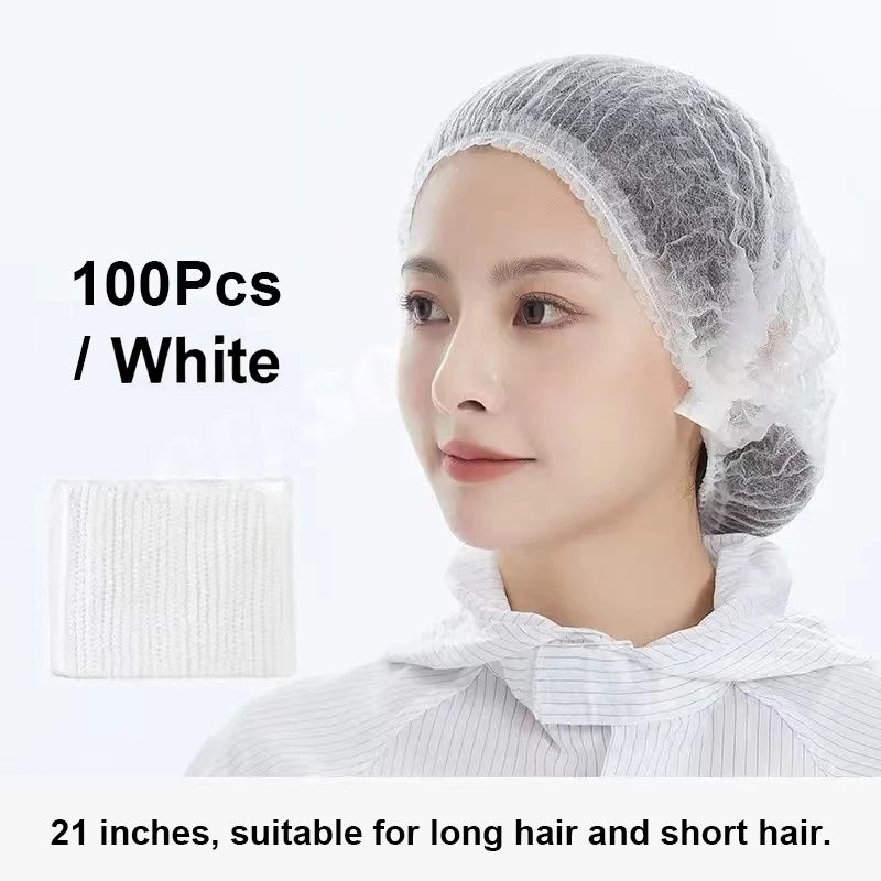 100 Pieces Disposable Bouffant Caps, 21inches Hair Net, Elastic Dust Cap for Food Service, Sleeping Head Cover