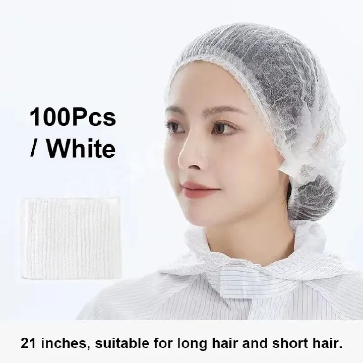 100 Pieces Disposable Bouffant Caps, 21inches Hair Net, Elastic Dust Cap for Food Service, Sleeping Head Cover