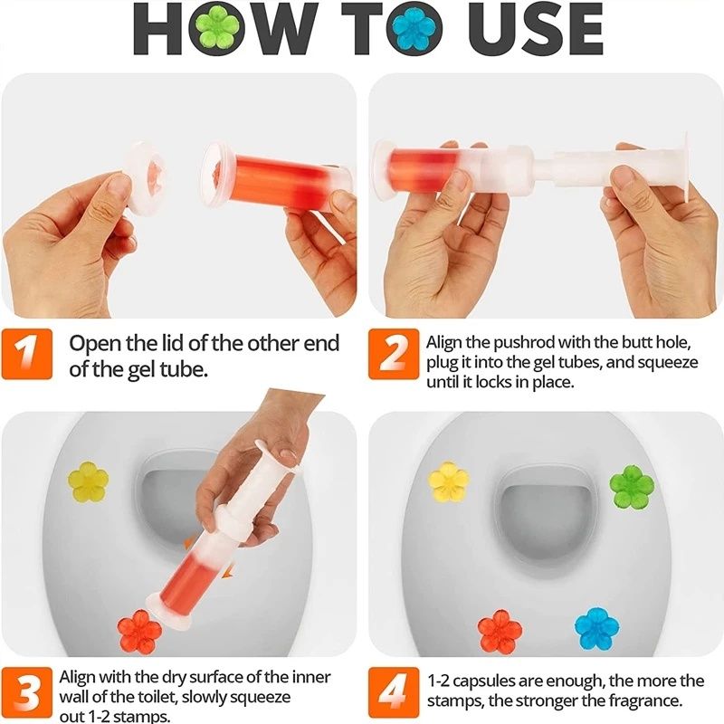 Toilet Gel Stamp, 1 Pack/14 Flowers Toilet Stamps,Toilet Bowl Stamp Gel, Toilet Gel Refills, Toilet Refresh Flower Scent Gel, Includes Dispenser and Gel