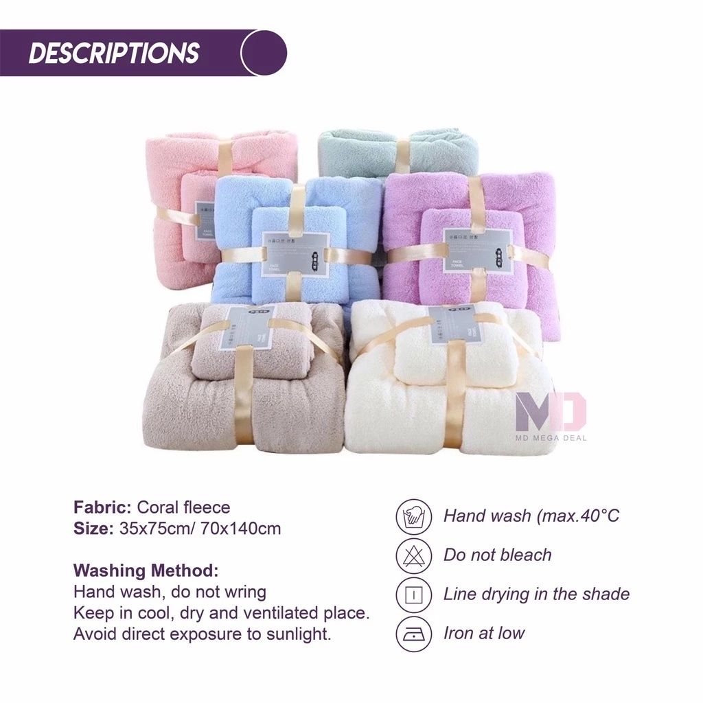 【Clearance Sale】Women's Large Bath Towels (140x70cm) Spa Body Wrap with Hand Towel (75x35cm) Set Lightweight Quick Dry Bathroom Hotel Towel Camping Towels Coral Velvet