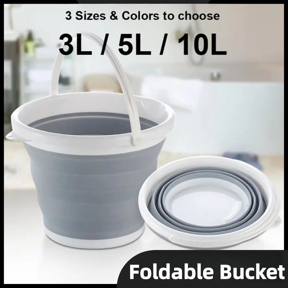【Clearance Sale】Collapsible Mop Bucket and Ice Bucket-3L/5L/10L  Household Cleaning Silicone Dust Mops Bucket with no Wringer Set,Portable Bathroom Cleaning Supplies Bucket for Cleaning Caddy Spin Mop