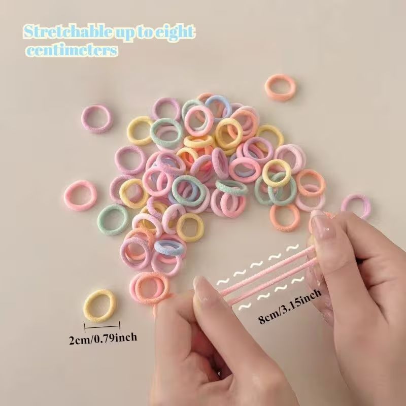 【Clearance Sale】500Pcs Hair Ties, Soft Cotton Toddler Hair Ties 2cm Multicolor Seamless Hair Bands Valentines Exchange for Kids