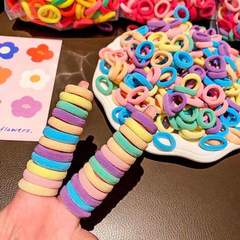 【Clearance Sale】500Pcs Hair Ties, Soft Cotton Toddler Hair Ties 2cm Multicolor Seamless Hair Bands Valentines Exchange for Kids