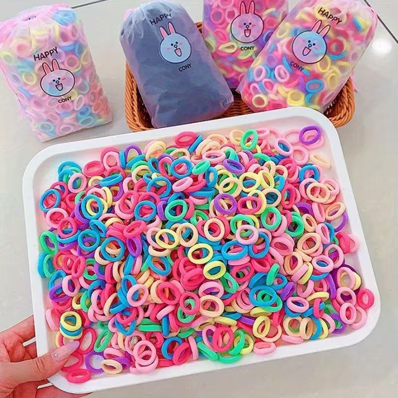 【Clearance Sale】500Pcs Hair Ties, Soft Cotton Toddler Hair Ties 2cm Multicolor Seamless Hair Bands Valentines Exchange for Kids