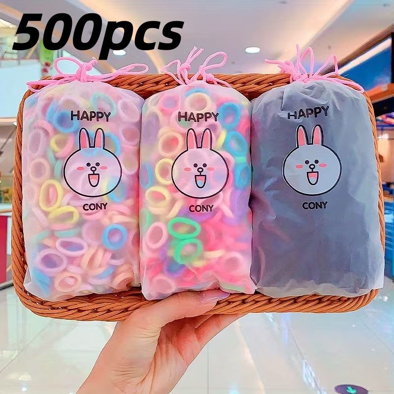 【Clearance Sale】500Pcs Hair Ties, Soft Cotton Toddler Hair Ties 2cm Multicolor Seamless Hair Bands Valentines Exchange for Kids