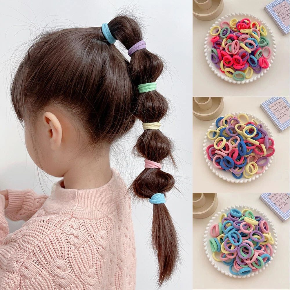 【Clearance Sale】500Pcs Hair Ties, Soft Cotton Toddler Hair Ties 2cm Multicolor Seamless Hair Bands Valentines Exchange for Kids