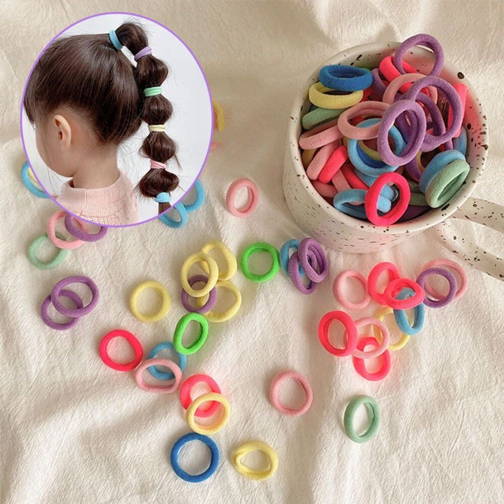 【Clearance Sale】500Pcs Hair Ties, Soft Cotton Toddler Hair Ties 2cm Multicolor Seamless Hair Bands Valentines Exchange for Kids