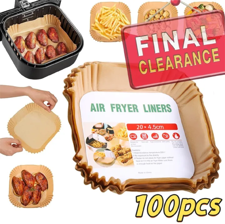【Final Clearance】Air Fryer Paper Liners 100Pcs 20cm Non stick and oil resistant square lined air fryer parchment paper easy to clean, durable, food grade - suitable for air fryers, ovens and microwave