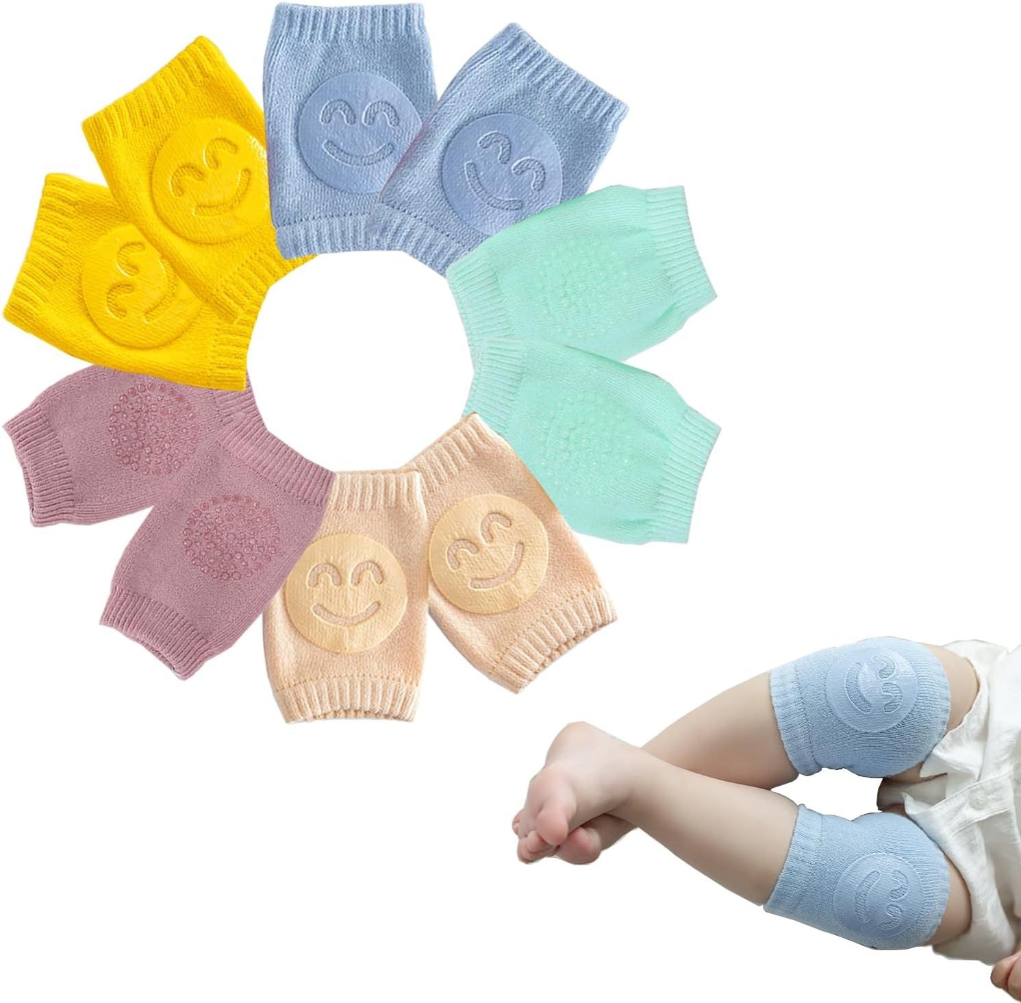 Four-Season Plush Baby Knee Pads with Adjustable Elastic Cuffs - Non-Slip Crawling & Walking Support for Infants, Soft Breathable Design in Light Blue, Yellow, Pink,Baby Knee Pads, Crawling Baby Gear
