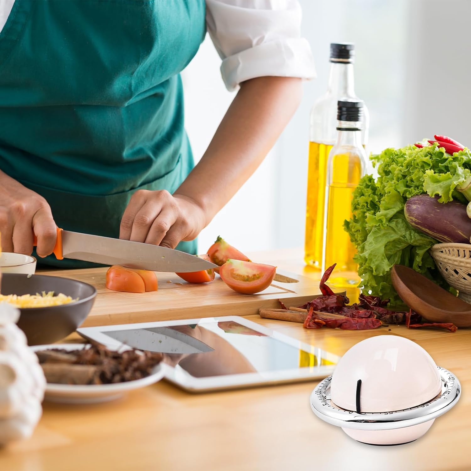 Mechanical Kitchen Timer, Magnetic Fridge Timer, Countdown Timer, Beige Planet Shape, 60 Minute Kitchen Timer, Alarm Clock for Cooking, Fitness, Baking, Baking, Classroom