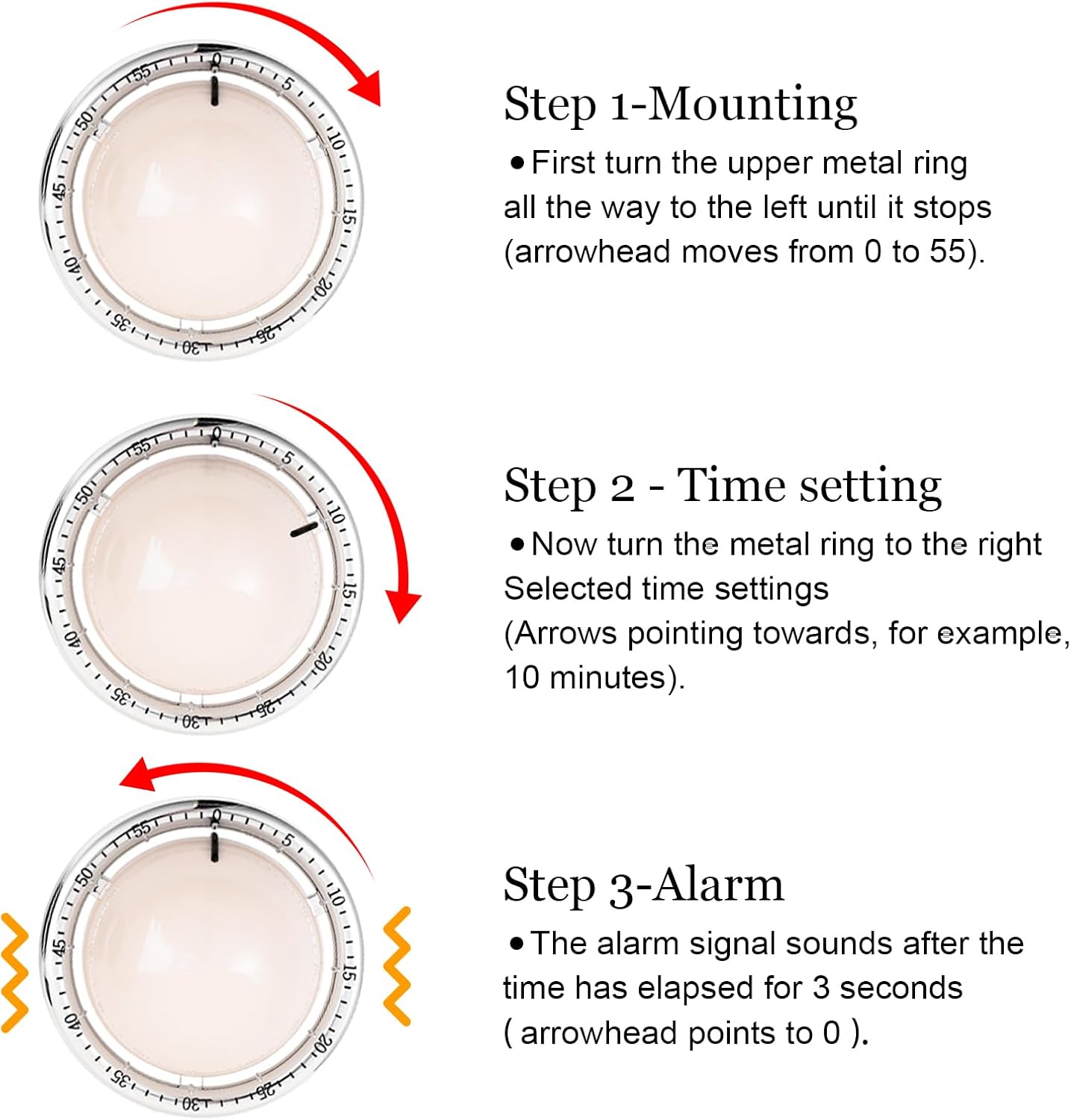 Mechanical Kitchen Timer, Magnetic Fridge Timer, Countdown Timer, Beige Planet Shape, 60 Minute Kitchen Timer, Alarm Clock for Cooking, Fitness, Baking, Baking, Classroom