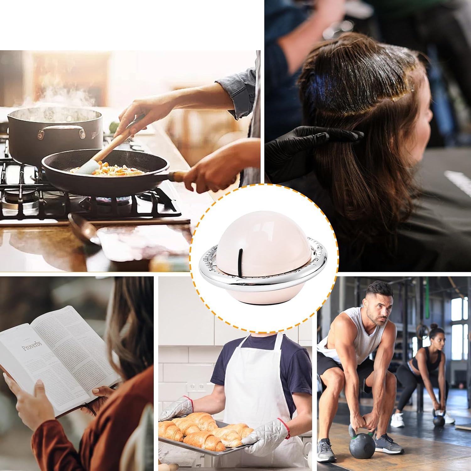 Mechanical Kitchen Timer, Magnetic Fridge Timer, Countdown Timer, Beige Planet Shape, 60 Minute Kitchen Timer, Alarm Clock for Cooking, Fitness, Baking, Baking, Classroom