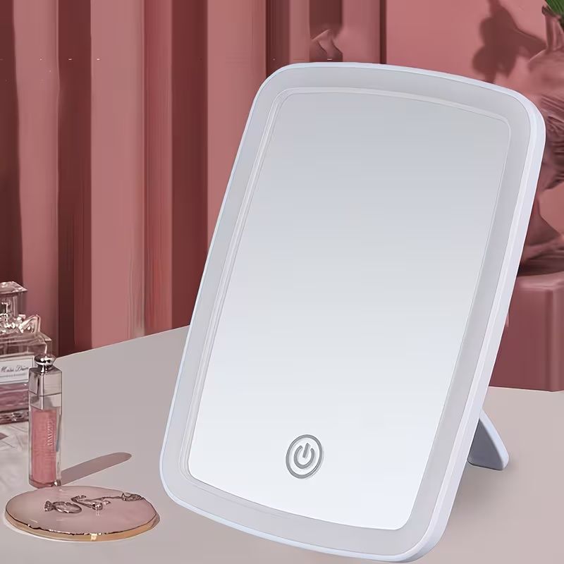 LED Makeup Mirror with Touch Sensor, Pocket Mirror, Travel Vanity Mirror in 3 Lighting Modes - White, Daylight and Warm Light, Adjustable Brightness, Portable Folding Desktop Cosmetic Mirror with USB