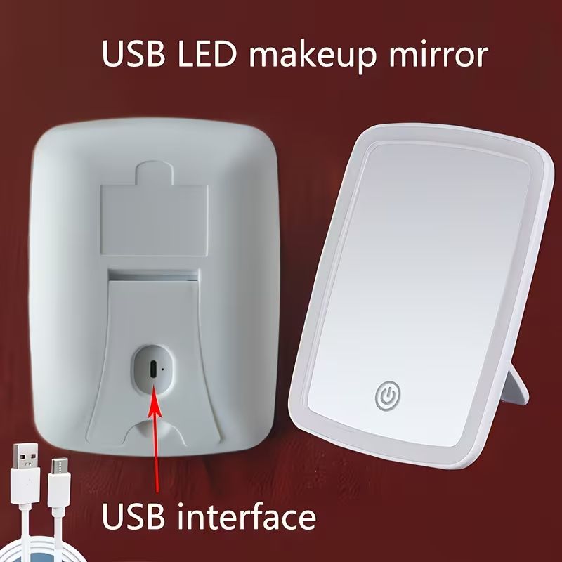 LED Makeup Mirror with Touch Sensor, Pocket Mirror, Travel Vanity Mirror in 3 Lighting Modes - White, Daylight and Warm Light, Adjustable Brightness, Portable Folding Desktop Cosmetic Mirror with USB